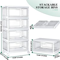Bacs de rangement alimentaire pliables en plastique transparent à 4 niveaux, empilables, 40-50L, avec couvercle magnétique |   Organisateur moderne pour placard et chambre à coucher