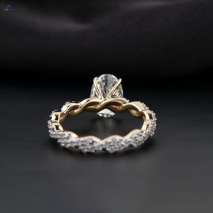 2,05 TDW Oval & Round Cut Diamond Ring 18K Yellow Gold Twisted Band Cvd/Hpht anillo impermeable Diamond Lab Stone Jewelry - Product Image 5