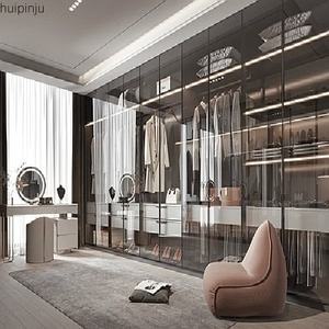 Custom Modern Walk-In Closet Wardrobe Cabinet Foldable Includes <b>Dressing</b> <b>Table</b> Bedroom Furniture for Clothes Wood Glass Door - Product Image 2