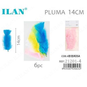 ILAN Pluma 14Cm Colore Rosa 6 Pezzi Decorazioni in Piume per Artigianato - Product Image 1