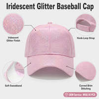 Casquette de baseball rose à paillettes irisées, réglable, pour femme, six panneaux, idéale pour les fêtes et festivals, vente en gros OEM