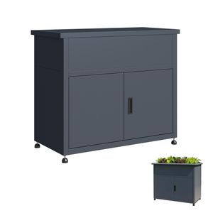 Armoire de rangement extérieure en métal surélevée avec jardinière intégrée, moderne, 2 portes, pour outils, en acier galvanisé - Product Image 4