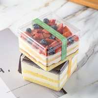 Emballage carré transparent Boîte à dessert ovale transparente en plastique Ps pour bonbons sucrés Tiramisu Boîte à pâtisserie