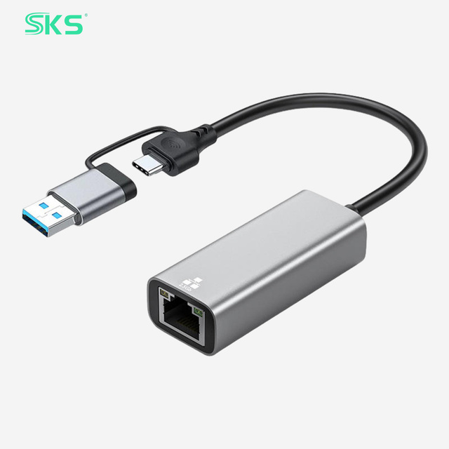 2.5Gbps Shielded Ethernet Adapter USB Type C Dual Interface LED Indicator Aluminum Shell Pure Copper Conductor External Laptop