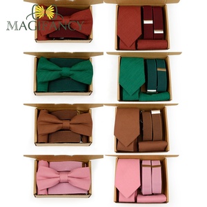 Box Verpackung Männer Kinder Salbei Grün Rosa Elastische Hosenträger Solid BowTie Square Schal Krawatte Set Party Hochzeiten Daily Wear Zubehör - Product Image 2