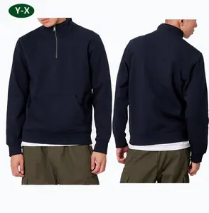 High Quality Casual Hoodies Custom Logo Men Fleece Sweatshirt Quarter 1/4 Half Zip Up High Neck Oversize Pullover Hoodies