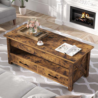 Table basse de salon avec table élévatrice en bois Table basse avec 2 tiroirs de rangement et compartiment caché