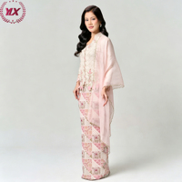 Ensemble Kebaya Rose Patchwork Personnalisé OEM ODM avec Broderie et Châle – Mode Pudique pour Femme – Vente en Gros