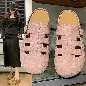 Women's Fashionable Summer Cowhide <b>Roman</b> <b>Sandals</b> New Soft-Soled Closed- Toe Design with Breathable Hollowed-Out Feature - Product Image 1