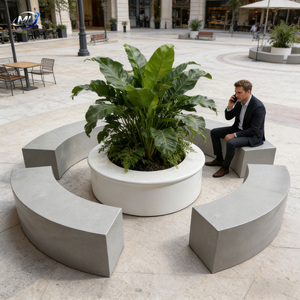 Circular Ring Seat Planter Outdoor Garden <b>Bench</b> Fiberglass Modern Gym Park Large Design - Product Image 5