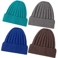 Casquette en tricot côtelé vertical à revers, 100 % acrylique extensible, épaisse, chaude, pour femme, idéale pour les trajets quotidiens, les activités de plein air et les tenues assorties.