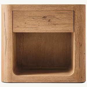 Table de chevet rustique scandinave haut de gamme en <span class=keywords><strong>bois</strong></span> massif, 1 tiroir, étagère ouverte sans poignée, piliers arrondis pour chambre à coucher, personnalisable OEM/ODM - Product Image 5