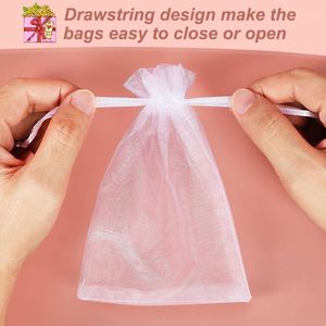 Fashion PVC Mesh Organza Bags 4x6 Custom Logo Eco-Friendly Reusable Jewelry Gift <b>Pouch</b> <b>Drawstring</b> Screen Printed for Wedding - Product Image 4