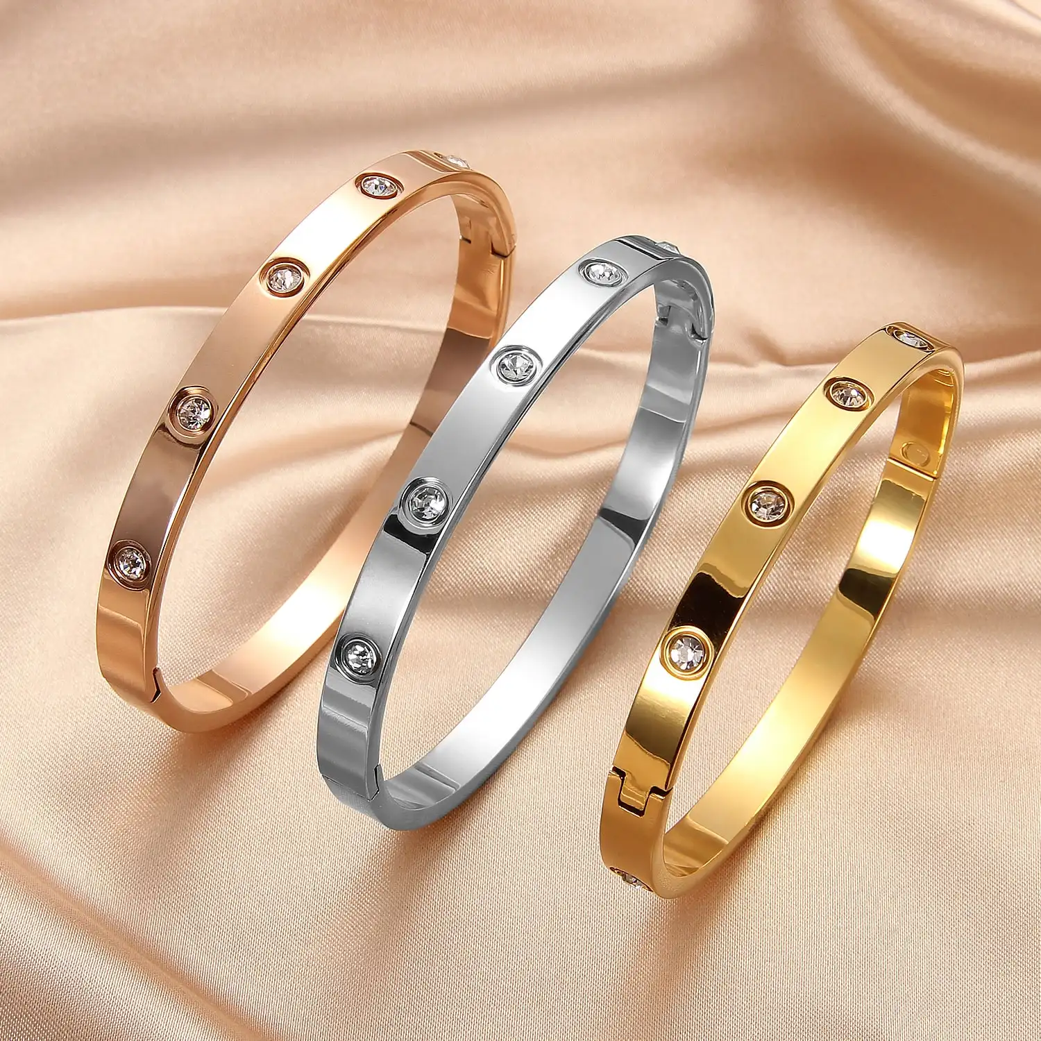 Fashion Jewelry Designer SCREW Love 18K Gold Bangle Set Silver Plated Stainless Steel Crystal Gold Bangles Bracelet Women