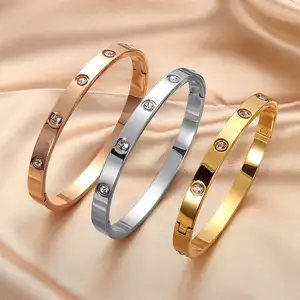 Thời Trang Thiết Kế Đồ Trang Sức Vít Tình Yêu 18K Vàng Bangle Set Bạc Mạ Thép Không Gỉ Pha Lê Vàng Bangles Vòng Đeo Tay Phụ Nữ