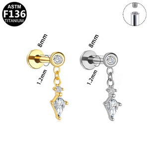 Pendentif en alliage de titane F136 transfrontalier euro-américain avec incrustation de zircon, tige à fond plat, piercing d'oreille à filetage interne - Product Image 5