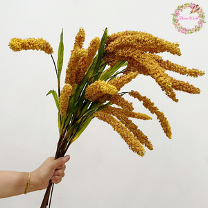 Vente en gros de tiges de millet artificielles jaunes et vertes de haute qualité, 73 cm, pour la décoration d'automne - Product Image 1