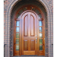 Porte d'entrée extérieure en bois massif de mahogany, arquée, personnalisée, étanche, avec vitrage, pour villa, entrée principale