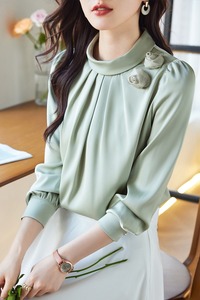 8696 # Blouses De bureau élégantes pour femmes à manches longues <span class=keywords><strong>chemisier</strong></span> En Satin <span class=keywords><strong>vert</strong></span> chemise Blusas Mujer De Moda - Product Image 3