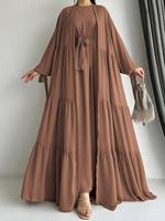 Robe-veste unie K-80 Dubaï grande taille avec manches bouffantes, ensemble modeste deux pièces pour femmes arabes, turques et musulmanes