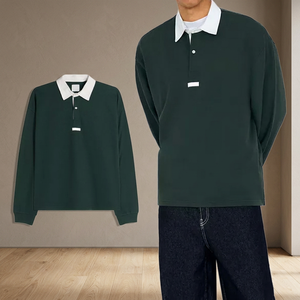 Camisa de Rugby Casual de Manga Larga Transpirable para Hombre, Tallas Grandes, Cuello de Mezcla de Algodón, Estilo Urbano Holgado - Product Image 3