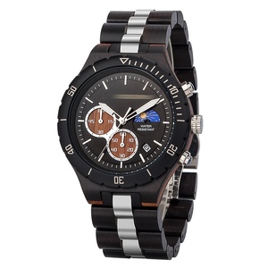 Montre chronographe <span class=keywords><strong>en</strong></span> <span class=keywords><strong>bois</strong></span> élégante avec <span class=keywords><strong>lunette</strong></span> noire, accessoire intemporel pour hommes sophistiqués - Product Image 5