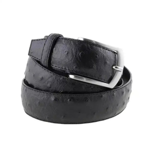 Cao Tùy Chỉnh Handmade Người Đàn Ông Của Màu Đen Calfskin Đà Điểu In Thắt Lưng Da Made Ý-Nhãn Hiệu Riêng OEM ODM Các Nhà Sản Xuất - Product Image 1