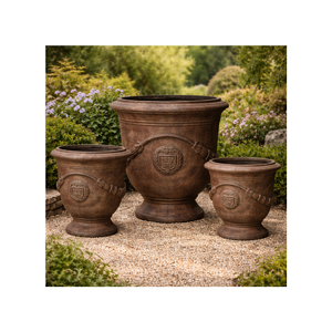 Decorative Fiberglass Planter Pot <b>Large</b> Flower Pot Vintage <b>Urn</b> Design Outdoor Garden Patio Home Landscaping Decor - Product Image 1