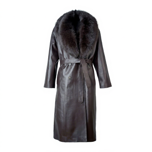 เสื้อโค้ทยาวหนังแท้ Eoin Winston Sports พร้อมปกขนสัตว์และเข็มขัดรัดเอว รุ่น Ews0004 - Product Image 1