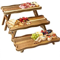Plateau de service de Noël à 3 niveaux en bois d'acacia, ensemble de présentation de desserts, support à cupcakes pliable, plateaux pour servir les aliments, plateau de fête