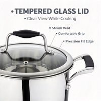 Ensemble de casseroles en acier inoxydable écologiques avec couvercles en verre, compatibles avec les cuisinières à induction et à gaz, antiadhésives, lavables au lave-vaisselle et résistantes au four