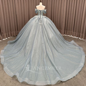 Vestidos de Quinceañera Brillantes, Vestido de Baile con Apliques de Encaje, Bordado de Cristal, Cuentas, Organza, Espalda Descubierta, Color Caramelo Natural, Dulce 16 - Product Image 6