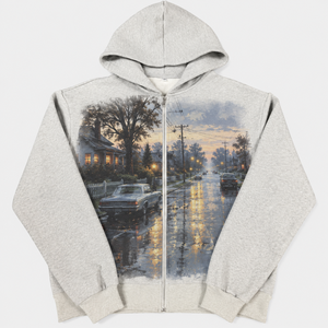 Sweat à capuche zippé en molleton français 500 g/m², design streetwear, coupe ample et carrée, lavage vintage, haute qualité, logo personnalisé, pour homme. - Product Image 1