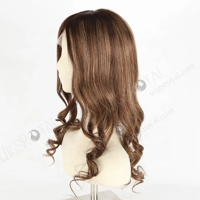 18 Inch Best Real Hair Pretty Wigs for Women Trendy Highlights Brown Hair Wig