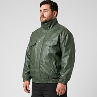 Chaqueta Bomber Casual de Cuero PU para Hombre, Impermeable, Cortavientos, Estilo Vintage Lavado, Cuello Alto, Cierre Frontal con Cremallera, Tallas Grandes y Extras Grandes