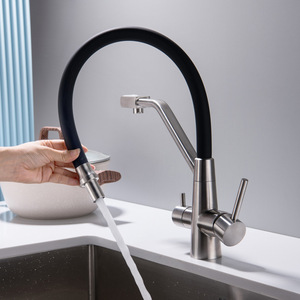Robinet de cuisine classique moderne en acier inoxydable SUS304, extractible, pivotant à 360 degrés, mitigeur d'évier eau chaude et froide - Product Image 3