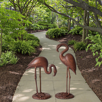 Sculpture d'oiseau de jardin en métal, paire de 2 flamants roses en fonte gravée, résistante aux intempéries et durable