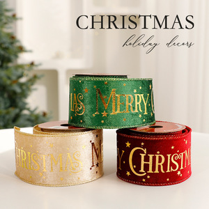 Ruban en velours festif avec imprimé Joyeux Noël, bordure métallique, parfait pour la décoration de la maison, ruban floqué Joyeux Noël pour l'artisanat et le bricolage - Product Image 3