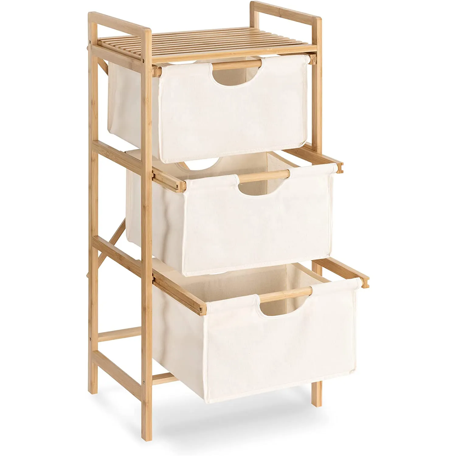 Bamboo Bathroom Towel Clothing Bag Laundry Basket Hamper Laundry Storage   Organization with 3 Layer and Wheels