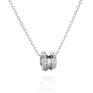 Collana con Ciondolo in Argento Sterling 925 Placcato Rodio con Cristalli e Strass, Minimalista per Uso Quotidiano, Unisex con Catena a Maglia - Product Image 1