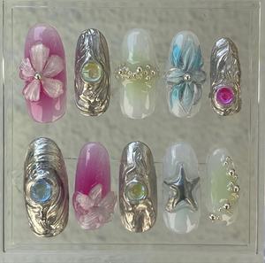 2025 haute qualité Y2K amande 3D fleurs couverture complète ongles métallique Spice Girl <span class=keywords><strong>manucure</strong></span> française presse artificielle sur <span class=keywords><strong>les</strong></span> ongles <span class=keywords><strong>pour</strong></span> la fête - Product Image 5