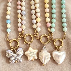 Collier artisanal en acier inoxydable 316L avec perles pastorales et breloque papillon cœur en perle d'imitation baroque pour femme - Product Image 2