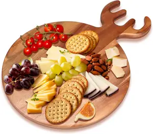 קראוטרי לוחות מתנות עץ Cacia לוח חיתוך עץ acia עם ידית גבינה דקורטיבית עץ חג המולד