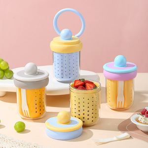 Double Walled Fruit <b>Cup</b> With Fork Drainable Leak Proof Portable Outdoor Dining <b>Cup</b> For Picnic <b>Camping</b> - Product Image 2
