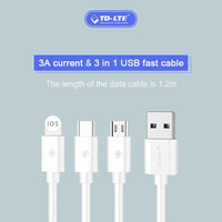 Kabel Data USB Mini Portabel 3-in-1 Pengisi Daya Multi Ponsel 3 in 1 Kabel Pengisian Daya Super Cepat