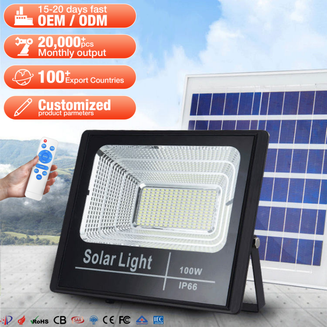 ZY 150lm/w Aluminum Solar Square Outdoor Floodlight IP65 Waterproof Wall-Mounted LED Remote Control CE Certified 2-Year Warranty