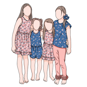 Ensemble de robes assorties pour filles, col rond sans manches, imprimé floral confortable, en fibre de protéines de lait personnalisée - Product Image 1