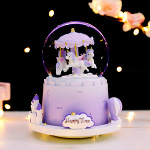 <span class=keywords><strong>Castillo</strong></span> de carrusel rosa, nieve artificial giratoria externa extra grande, luces de colores, bola de <span class=keywords><strong>cristal</strong></span>, caja de música, regalo de cumpleaños - Product Image 3