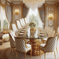 Table et chaises de salle à manger longues de style palais français, table de banquet avec plateau en verre pour grands appartements et plusieurs invités
