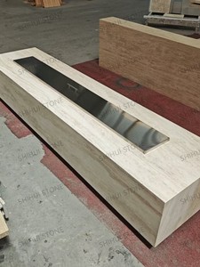 SH STONE Customized Modern Super White Travertine <strong>Outdoor</strong> Fireplace Patio Heater Propane Tank Cover Natural Gas <strong>Fire</strong> <strong>Pit</strong> <strong>Table</strong> - Product Image 3
